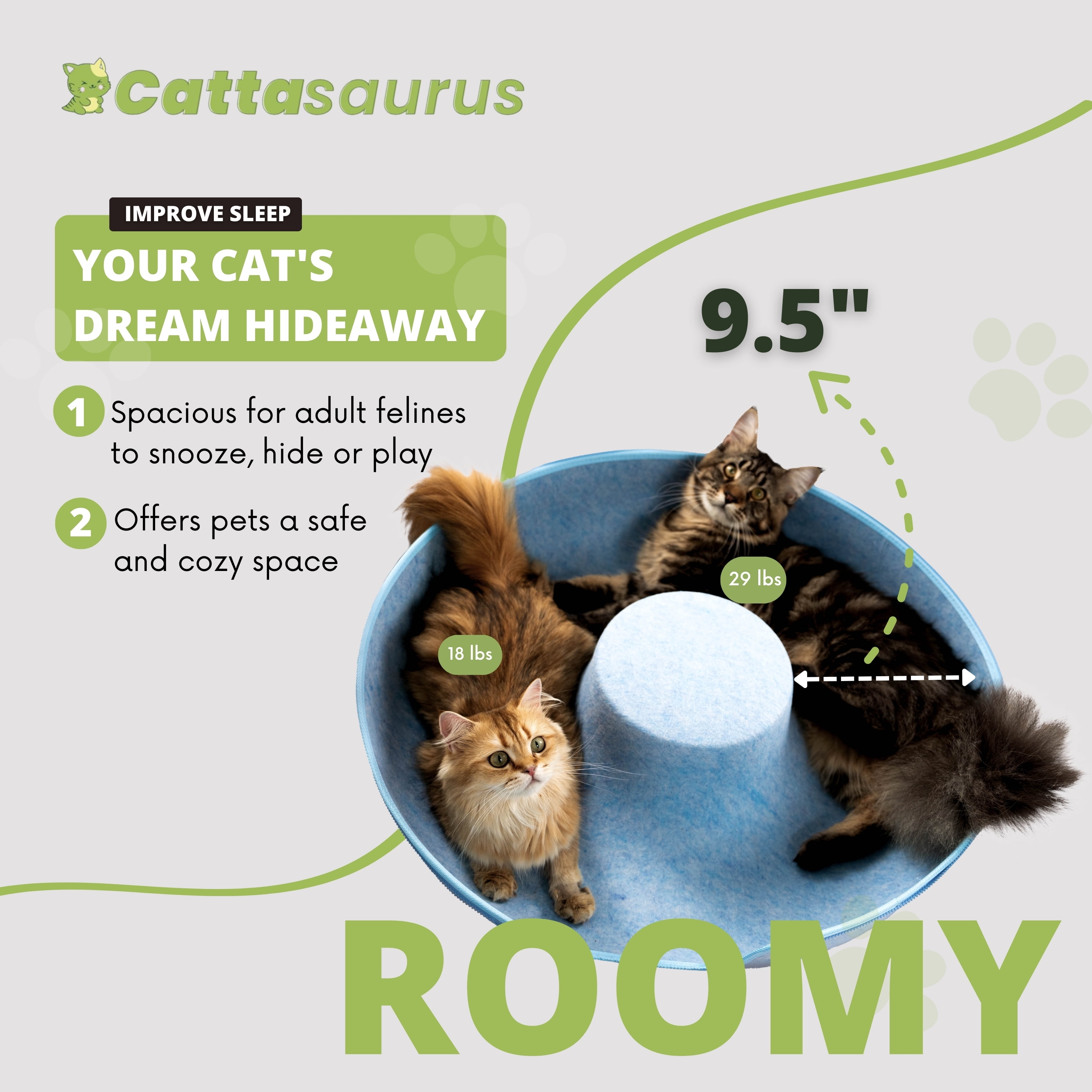Cattasaurus Peekaboo Cat Cave Tunnel Bed for Cats up to 45 lbs (Blue, Jumbo)