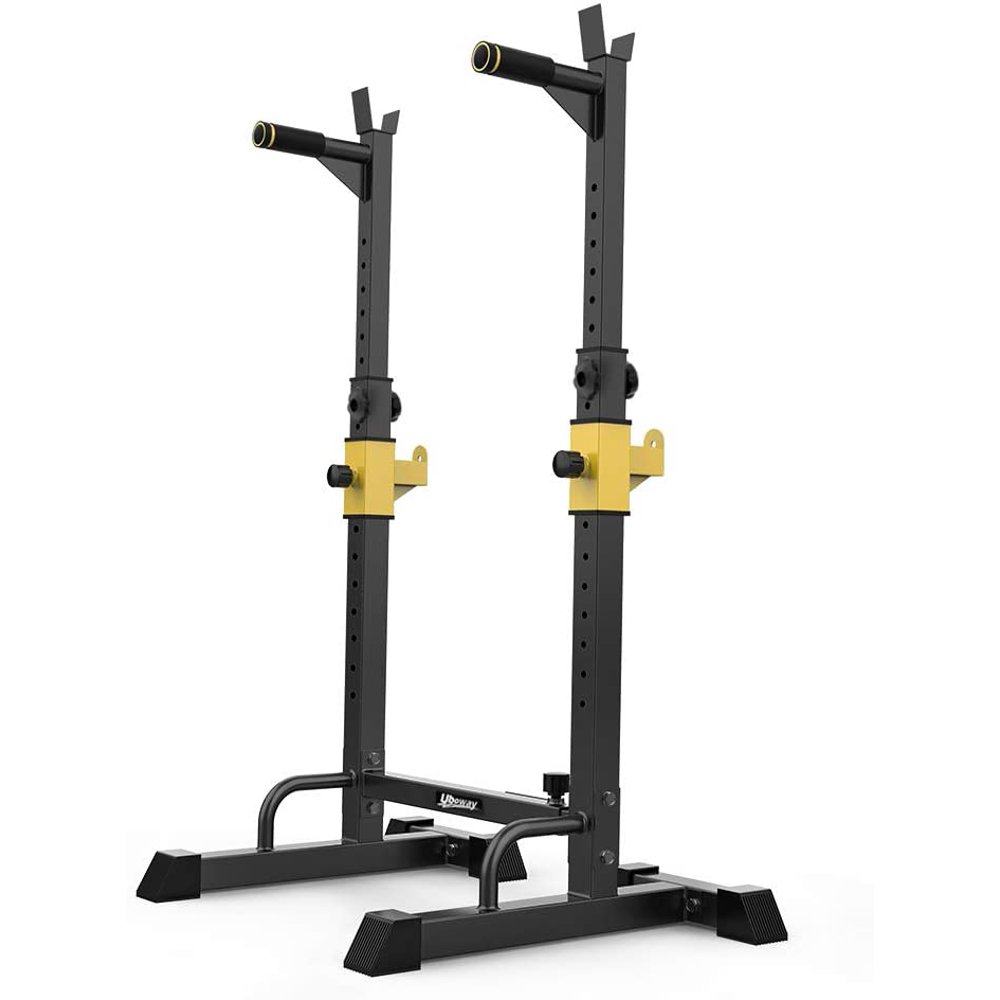 UBOWAY Barbell Rack Squat Stand Adjustable Bench Press Rack 550LBS Max Load MultiFunction
