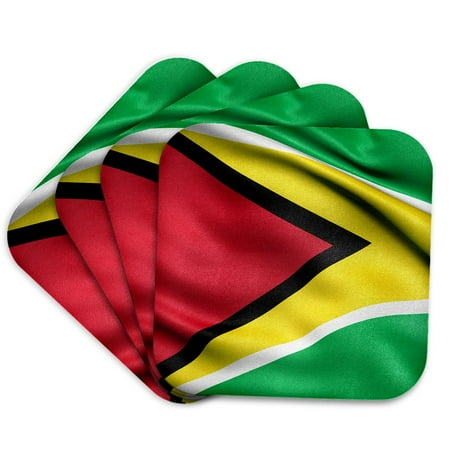 3drose, Flag of Guyana Waving in the Wind, Set of 4 Coasters - Soft