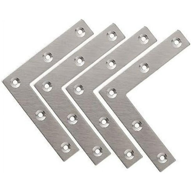Juego de soportes de fijación para esquinas, soportes de reparación planos, conectores en forma de L con tornillos, acabado cepillado en acero inoxidable, 80 mm x 80 mm, 4 piezas, EJ7307-4P