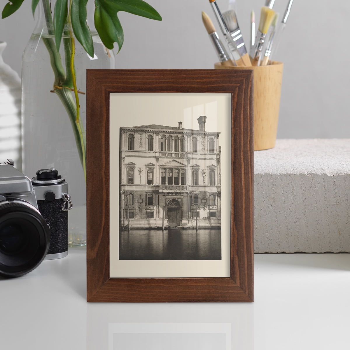 Vintage Views of Venice I - Framed Print w/glass - Chestnut
