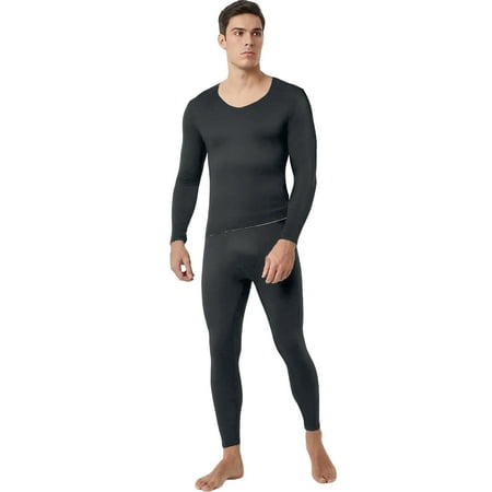 Fshiont Thermal Underwear for Men Long Johns Fleece Lined Base Layer Set for Winter Top Bottom with Pockets Dark Gray 2XL