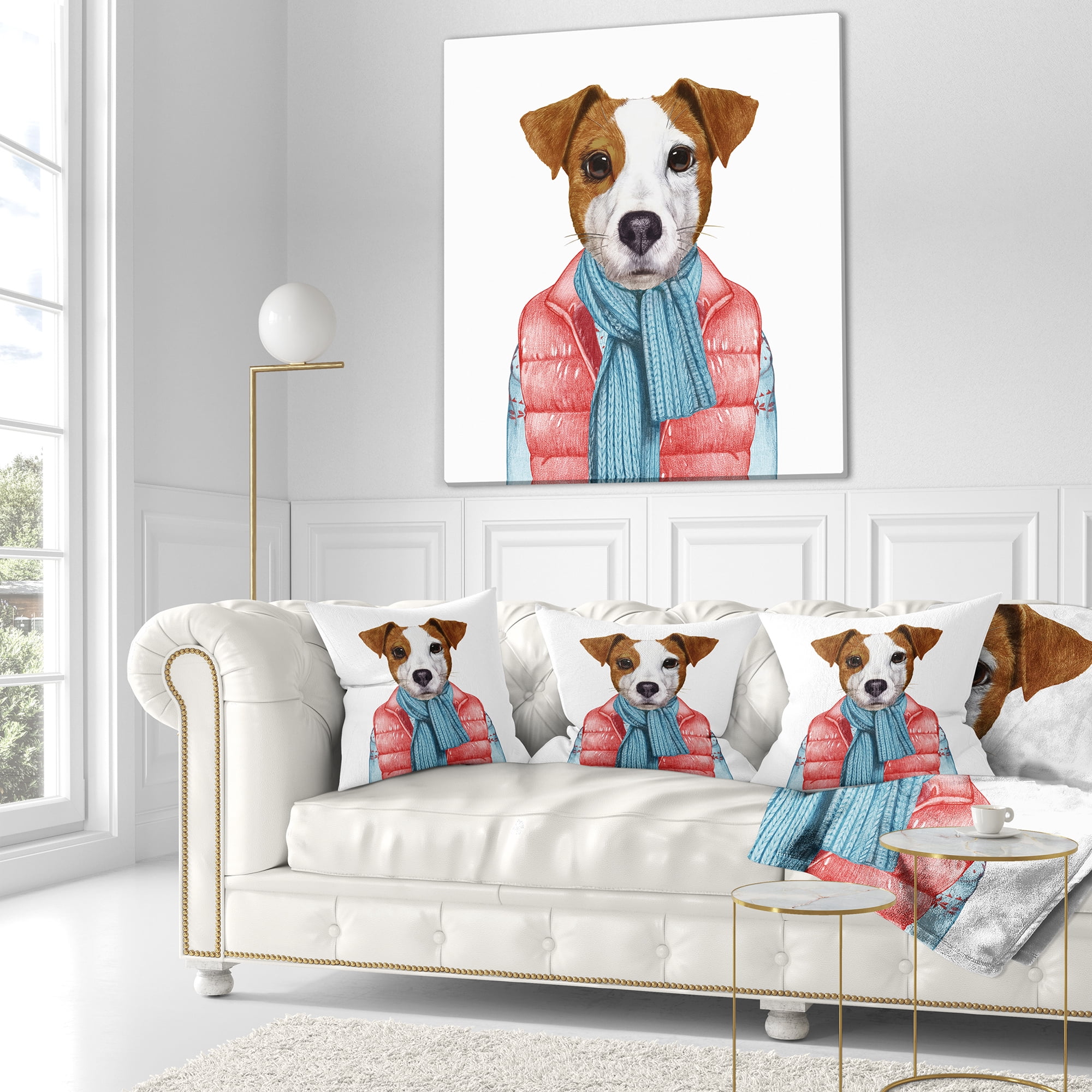 Designart Funny Jack Russell in Formal Suit - Animal Throw Pillow - 16x16