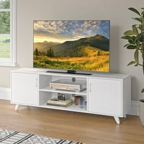 Panana Modern TV Stand, Entertainment Center Television Stands Console with 2 Doors & Shelves Media Console (White, 63" x 15" x 21.6")
