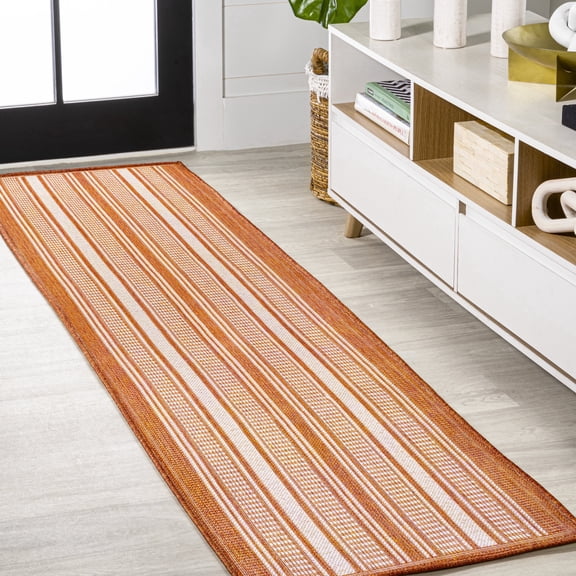 JONATHAN Y SANTA MONICA 2 x 8 Runner Rug, Haynes Double Stripe - Orange/Cream, SMB202C-28