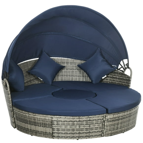 Outsunny Patio Lounge Chair with Cushioned Round Sofa Bed 4 Piece Dark Blue