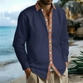 thumbnail image 1 of Betivan Men's Linen Long Sleeve Shirt, Lapel Button Cardigan Top with Functional Pocket, Lightweight Breathable, Relaxed Fit, for Summer Vacation Daily, 1 of 6