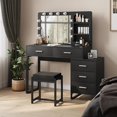 thumbnail image 2 of Semiocthome Makeup Vanity Desk with Mirror and Lights, Make Up Vanity Table Set with Shelves and 5 Drawers, 3 Lighting Modes & Adjustable Brightness Dressing Table with Chair for Girls - Black, 2 of 17