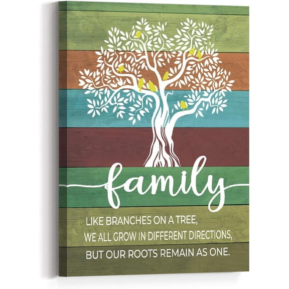 Family Tree Wall Art Canvas,Rustic Multicolor Tree Abstract Home Decorations Quote Canvas Prints Framed Wall Art Ready to Hang For Home Living Room Bedroom Wall Decor 12"x16"
