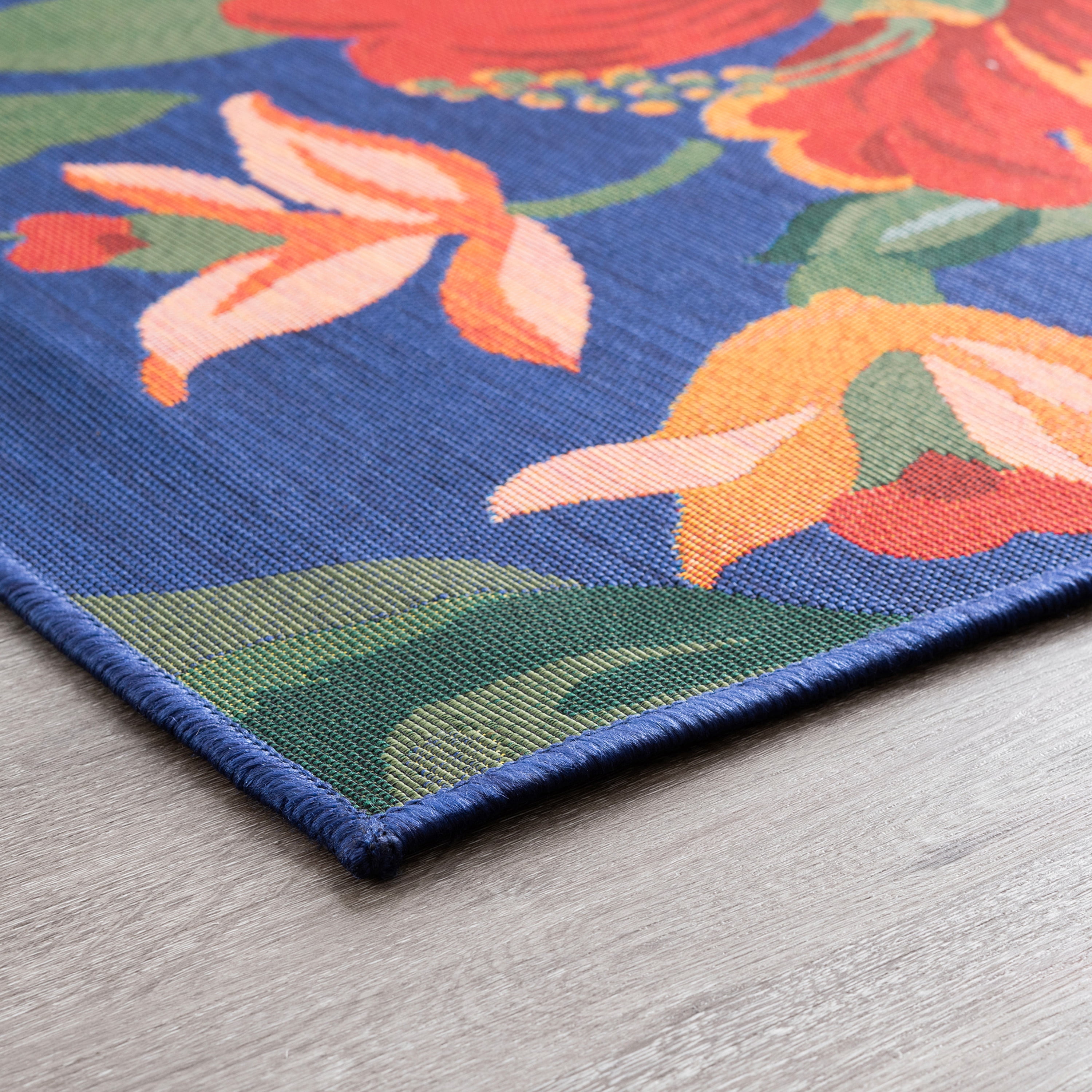 Stunning Transitional 2' x 3' Blue and Red Polypropylene Outdoor Area Rug