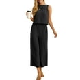 thumbnail image 3 of Cueply Women's Summer 2 Piece Outfits Lounge Sets Sleeveless Crop Top Wide Leg Cropped Pants with Pockets, 3 of 7