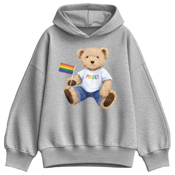 Instant Message - Pride Teddy Bear - Ladies Oversized Fleece Hoodie Sweatshirt
