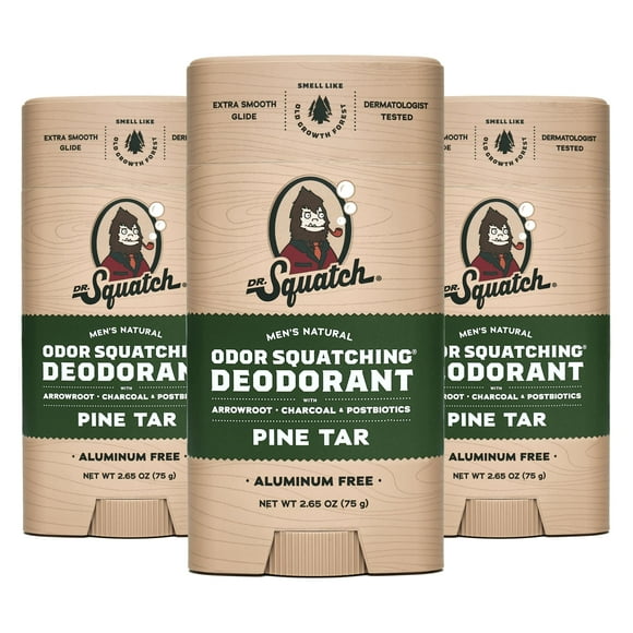 Dr. Squatch Natural Deodorant for Men 3 Pack Pine Tar â Odor-Squatching Men's Deodorant Aluminum Free (2.65 oz, 3 Pack)