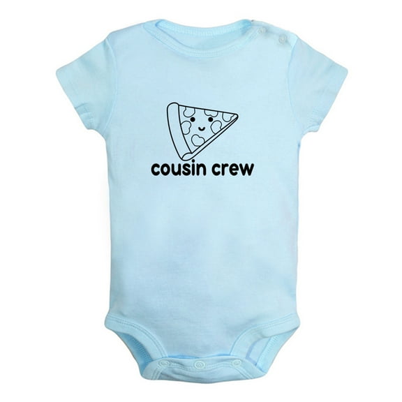 Cousin Crew & Pizza Image Print Funny Rompers For Babies, Newborn Baby Unisex Bodysuits, Infant Jumpsuits, Toddler 0-12 Months Kids One-Piece Oufits (Blue, 6-12 Months)