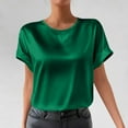 thumbnail image 6 of XUNKUSGA Tops for Women Classic Satin Silk Ladies Tops and Blouses Casual Crew Neck Short Sleeve Womens Blouses Comfortable Loose Soild Color Work Tunic Tops S-2XL Green, 6 of 9