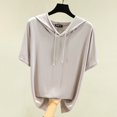thumbnail image 2 of Holzkary Women's Short Sleeve Plain Hoodie Fashionable Sweatshirt with Hood Loose Comfortable Blouse Classic Tops Sports Summer Shirts Solid Color Sweatshirt Thin Loose Fitting Base Shirt Grey L, 2 of 8