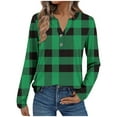 thumbnail image 2 of Craaazy Button Down Shirts for Women Polka Print T-shirt Plaid Shirt Casual V-neck Striped Long Sleeve Shirt Gifts, 2 of 8