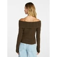 thumbnail image 3 of No Boundaries Pointelle Off-The-Shoulder Pullover Sweater, Lightweight, Women's XXS-XXL, 3 of 5