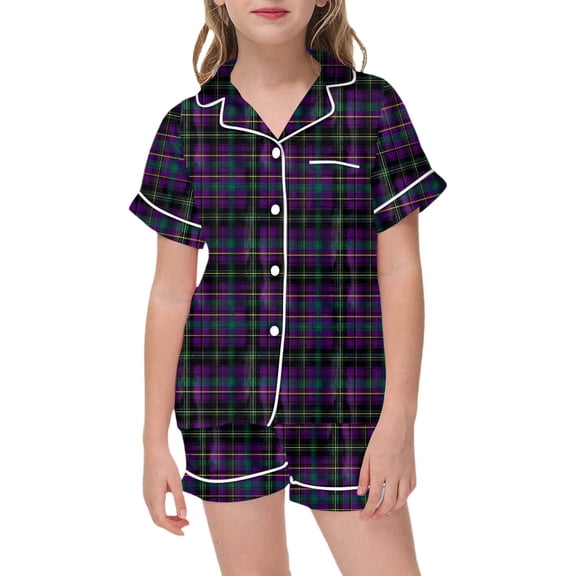 Shadoumai Halloween Two Piece Outfit Toddler Kids Girls Button Up Short Sleeve Top Shorts Elastic Breathable Fabric Indoor Night Wear Girl Soft Holiday Sleep Ensemble