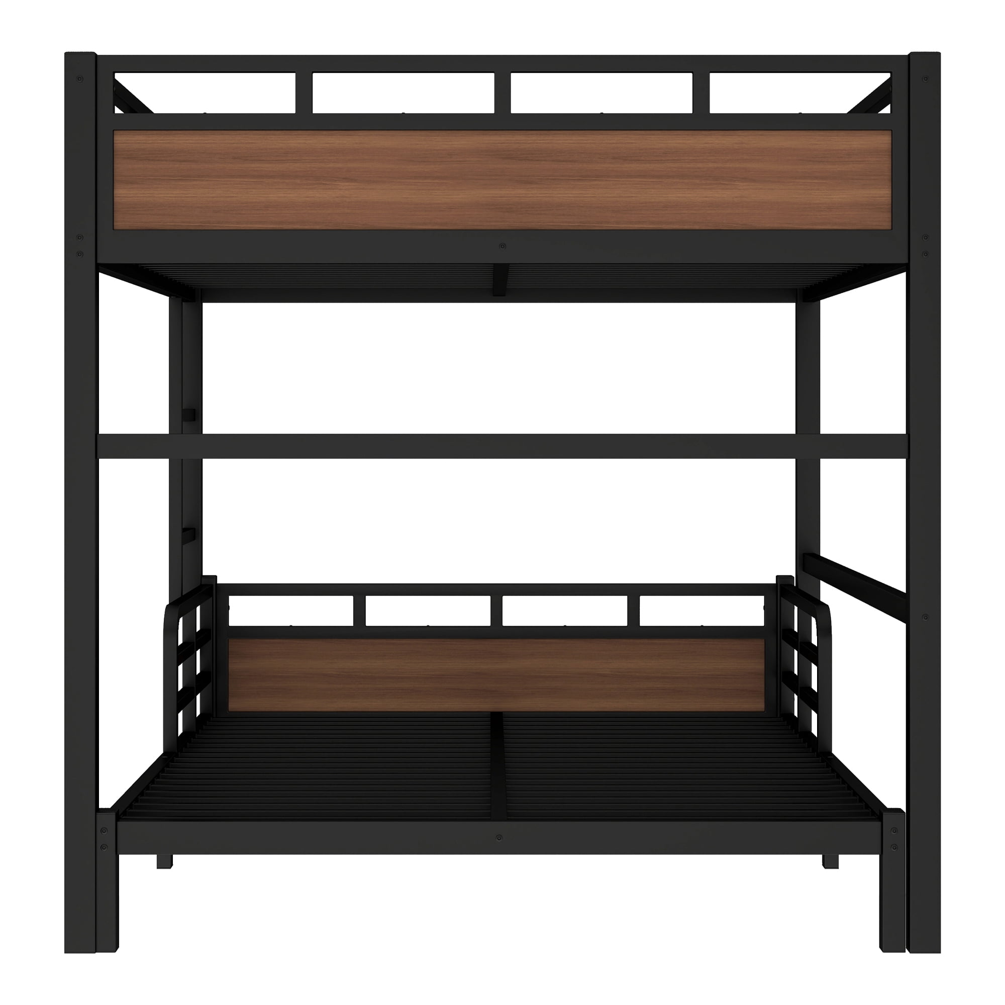 Mintazer Queen Over Queen Metal Bunk Bed, Convertible to 2 Separate Beds, Separable Bunk Bed Frame with Guardrails for Teens Adults, Black & Brown
