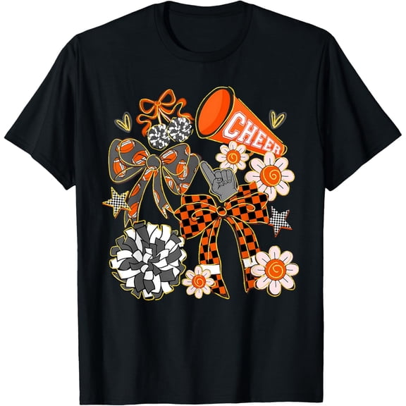 Coquette Cheer Bow Sport Cheerleader Orange Game Day T-Shirt Shirts
