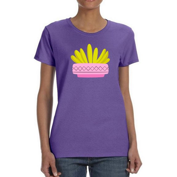 Cartoon Succulent Pink Pot Shaped T-Shirt Women -Image by Shutterstock, Female Large