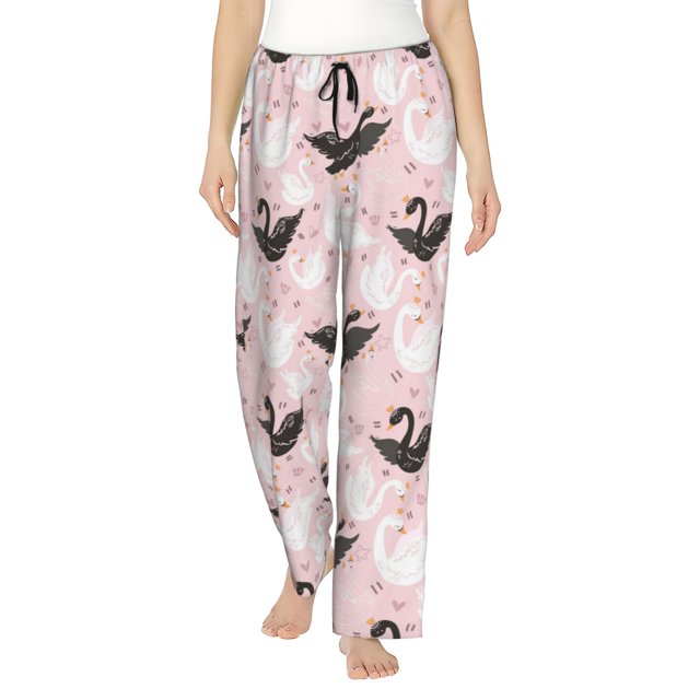 Balery Swan And Flowers2 Pantalones de pijama para mujer, pijamas ultraligeros, pantalones de estar por casa-Small