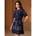 thumbnail image 3 of Royal Blue Lace Fit & Flare Short Sleeve Dress With Pockets And Belt, 3 of 24