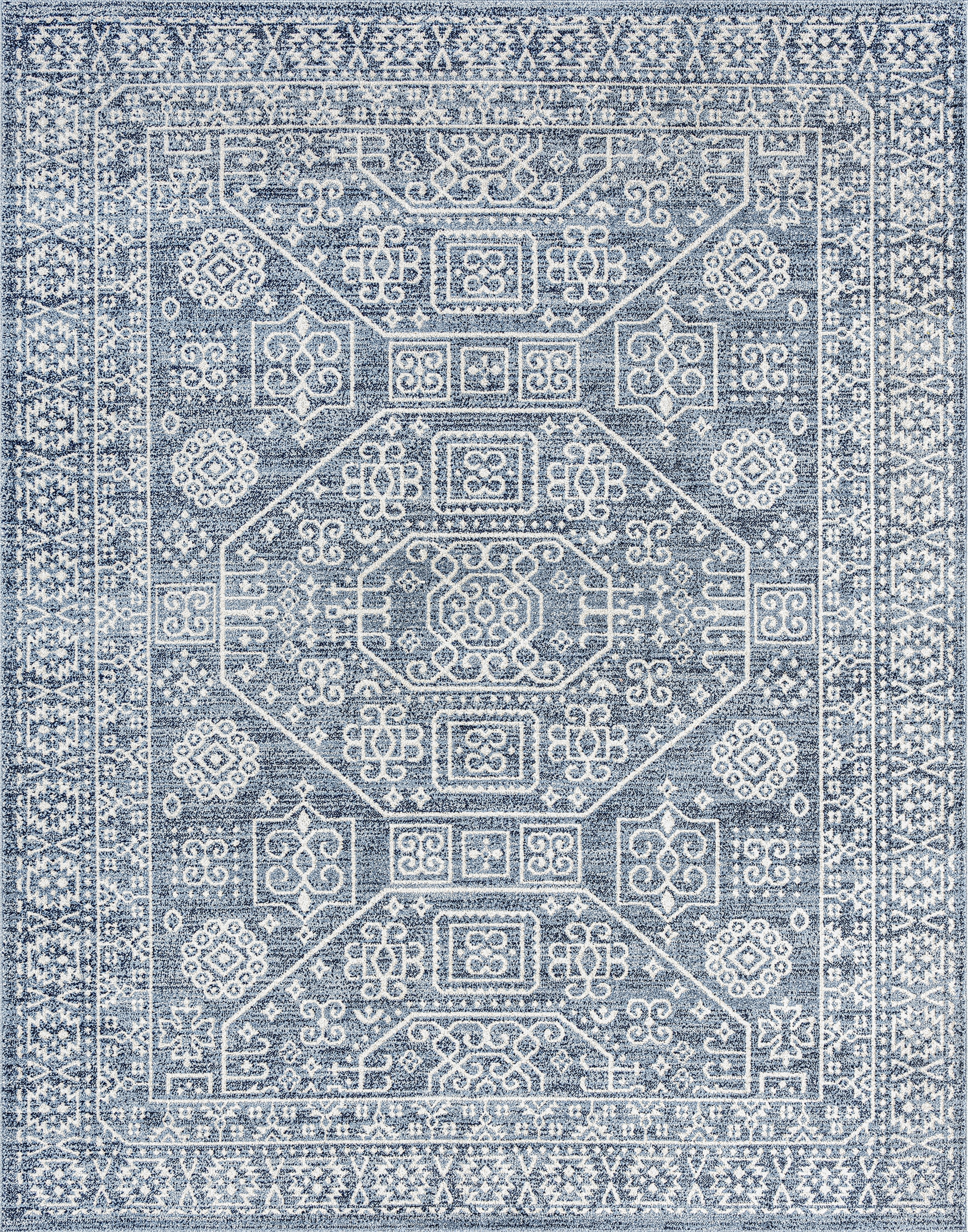 Traditional 5x8 Area Rug (5'3'' x 7'3'') Oriental Navy, Cream Living Room Easy to Clean