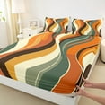 thumbnail image 3 of jejeloiu Vintage Striped Print Bed Sheets,Abstract Geometric Pattern King Sheets,Multicolor Waves Lines Sheet Set For Adult,Breathable Home Decor,4 Pieces, 3 of 7