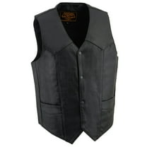 Milwaukee Leather SH1310 Men's Black Leather Classic V-Neck Motorcycle Rider Vest w/ Front Snap Button Closure 64