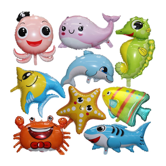 9 Pcs Foil Balloon Kit for Kids' Birthday Parties: Colorful Ocean Animals