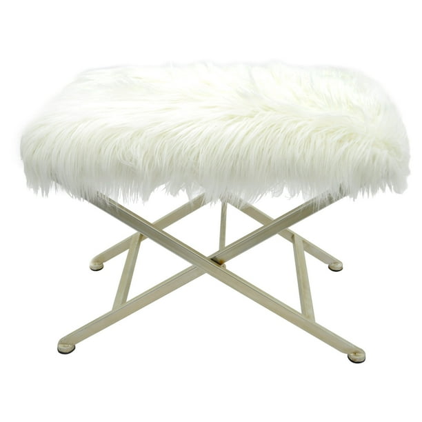 Three Hands X Vanity Stool with Faux Fur Seat - Walmart.com - Walmart.com