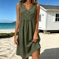 thumbnail image 2 of SAWOBUUN Womens Pleated Mini Dress V Neck Sleeveless High Waist Loose Fit Dress Breathable Cotton Blend Sundress, 2 of 6