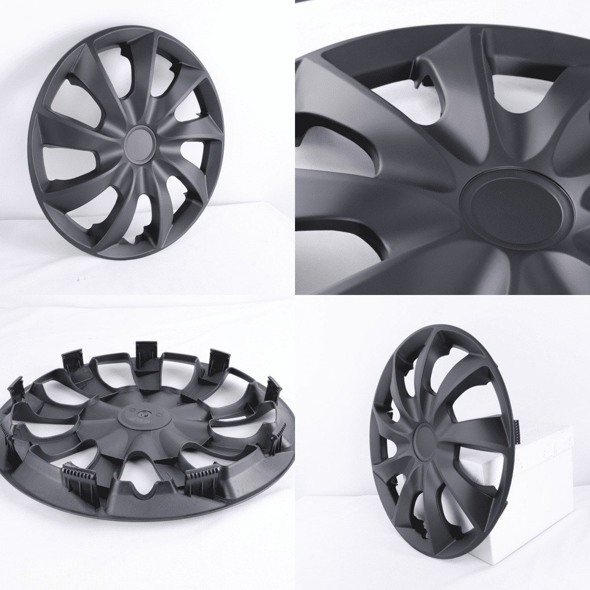 17" Matte Black Painted Hubcaps/Wheel Covers for Most Cars,Set of 4 Snap on Car Truck SUV Hub Cap,PP Material