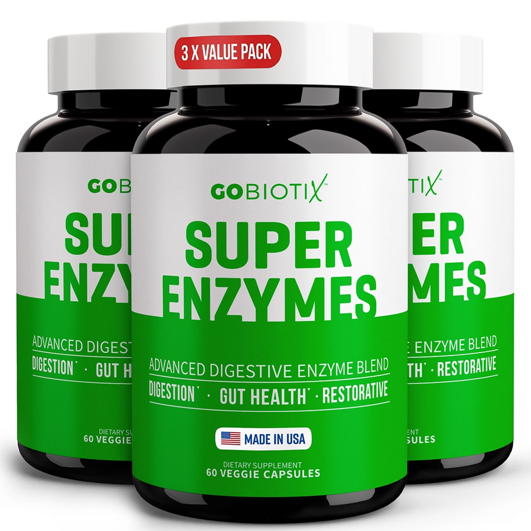 (3 pack) GoBiotix Super Digestive Enzymes with Prebiotics & Probiotics for Men & Women, 60 Capsules for Digestion Support