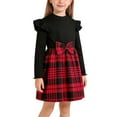 thumbnail image 4 of Girls Long Sleeve Black Red Plaid Dress with Bow, Sweet Casual Party Holiday Knit Spliced Dress for Kids 4 5 6 7 8 9 Years,Size 8-9 T, 4 of 9