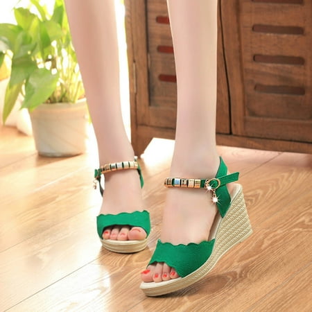 

Womens Comfortable Wedge Sandals- Fish Mouth Casual Sandals Green Size 5.5