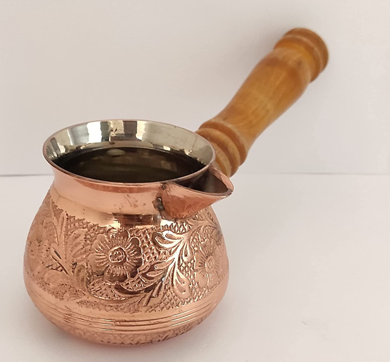 AEVVV Copper Turka Coffee Maker 14 oz - Turkish Cezve Coffee Pot Copper  Vintage Design Engraved Ornament Coffee Ibrik - Mini Saucepan with Spout  and
