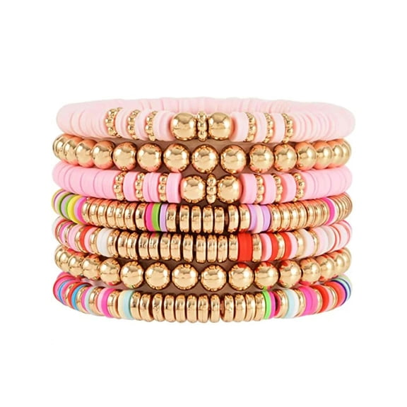 QQTDFG 7pcs/set Pink Tone Beaded Bracelet Creative Jewelry Stackable Bracelet Crafted-default