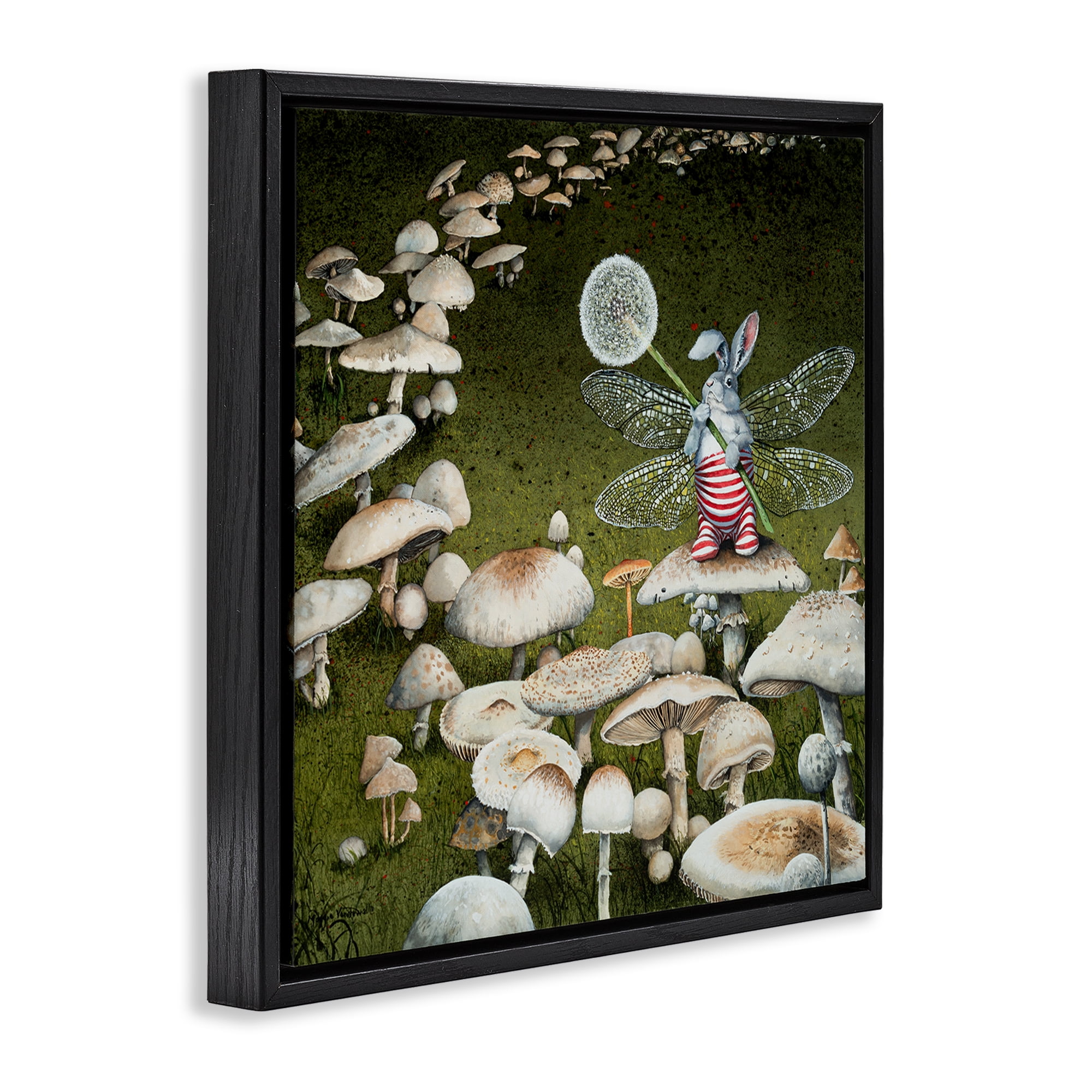 Stupell Industries Fairy Bunny on Mushroom Landscape Painting Black Floater Framed Art Print Wall Art, 18 x 18
