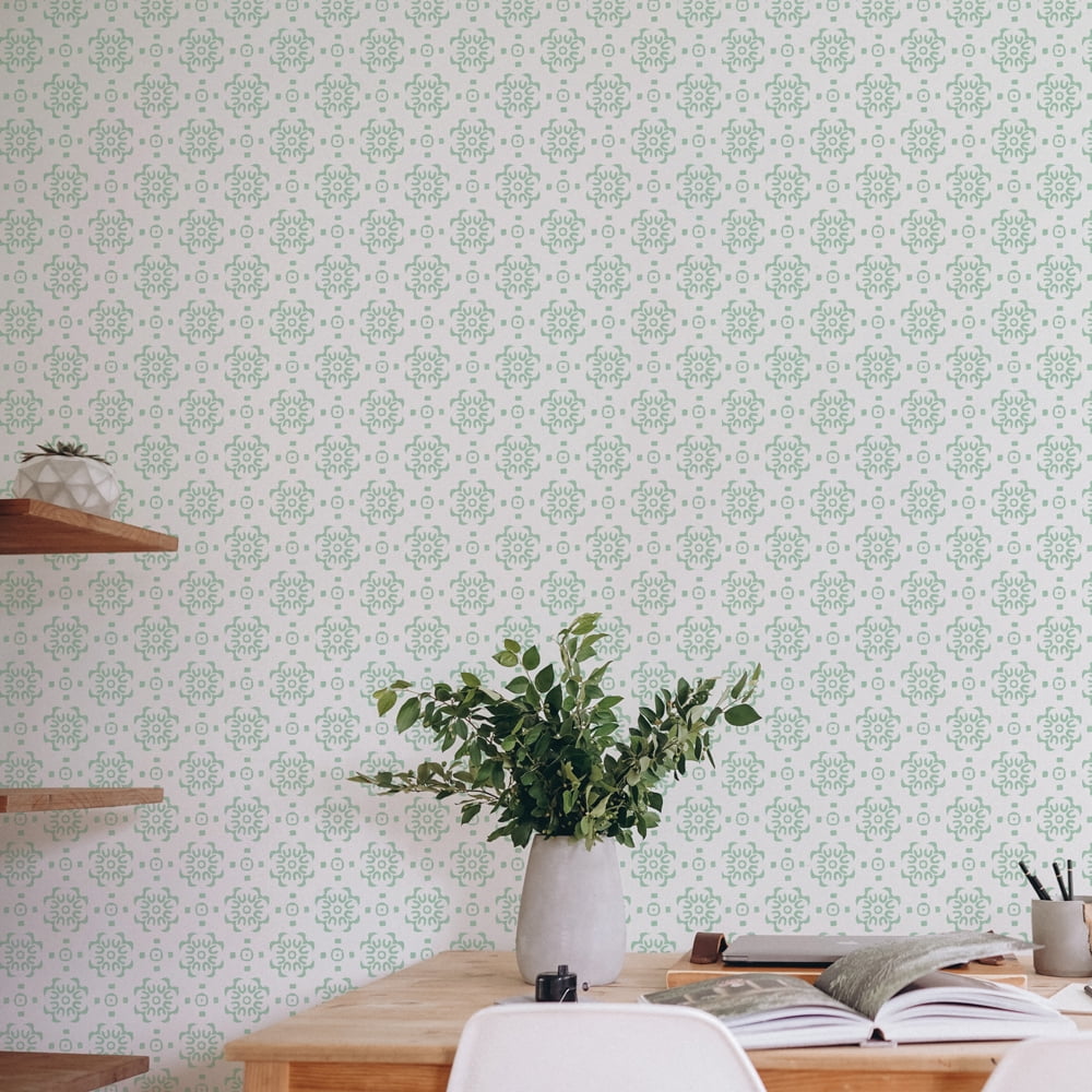 Tempaper Decorative Tile Green Peel and Stick Wallpaper, 20.5" x 16.5'