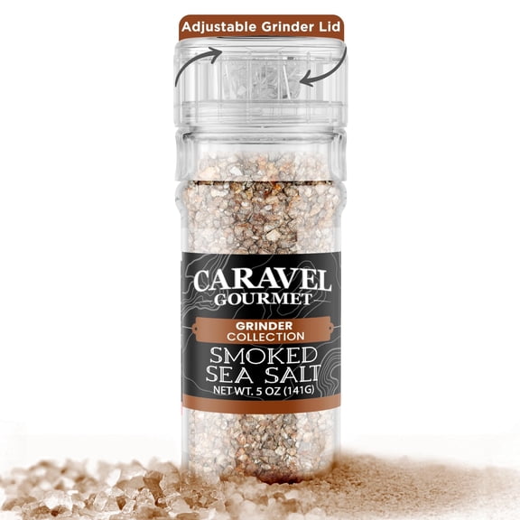 Alderwood Smoked Sea Salt with Natural Smoky Taste and Rich Flavor, Premium Cold Smoked Salt for Grilling and Cooking, 5 Oz Grinder, Caravel Gourmet