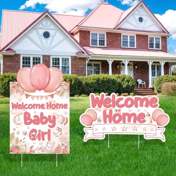 2PCS Welcome Home Baby Girl Yard Sign Decorations, Boho Rainbow Welcome Home Yard Signs with Stakes It’s a Girl Lawn Sign for Gender Reveal Baby Shower Party Garden Outdoor Decor