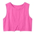 thumbnail image 4 of Admvng Women's Linen Cropped Tops for Women Sleeveless Round Neck Split Hem Casual Summer Blouses, 4 of 7