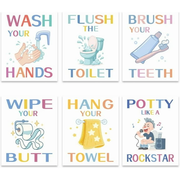 1set 6 Pcs Funny Bathroom Signs Wall Art Prints Washroom Quotes and Sayings Art Prints Pictures Washroom Posters for Wall Restroom Toilet Decoration Pictures (8x10 Inch Unframed) Colorful