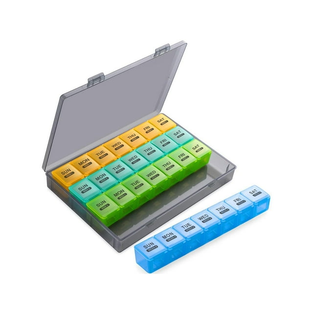 Youkk Safe Pills Organizer Case With Large Compartment Capacity Healthy Weekly Pill Box 7 Days In French gray