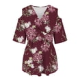 thumbnail image 4 of Wycnly Womens Tops Dressy Casual Empire Waist Plus Size Swing Cold Shoulder Tunic Shirts Floral Print V-Neck Short Sleeve Summer BlouseWine XXXXXL, 4 of 5
