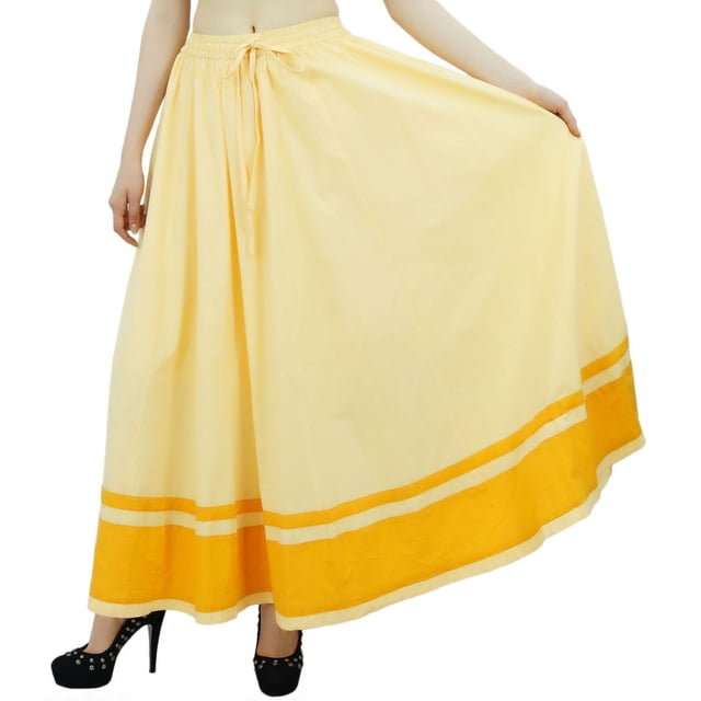 Bimba Jupe Longue Maxi pour Femmes avec Bordure Contrastée Jupe Boho avec Taille Élastique