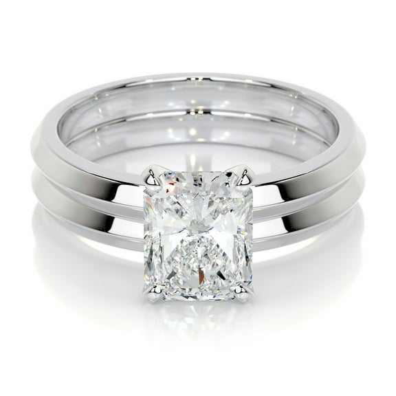 Blue Jewel Exquisite 1.9 Ct Radiant Cut Solitaire Diamond Ring - Crafted with Lab-Created Simulated Diamond in 14K White Gold Over - Timeless Engagement Ring for Women - Perfect for Special Occasions
